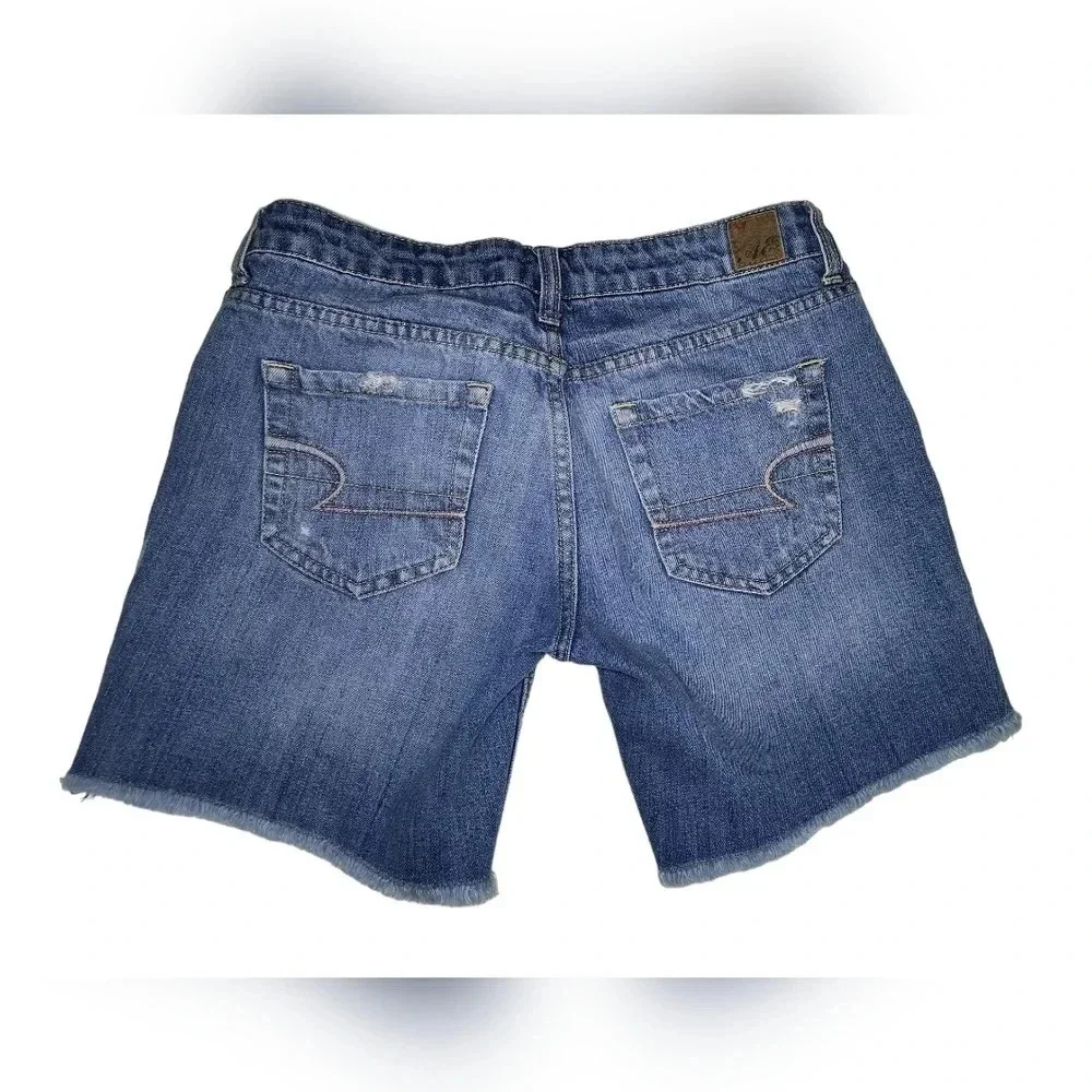 American Eagle Women's Distressed Blue Denim Jean Shorts, 2